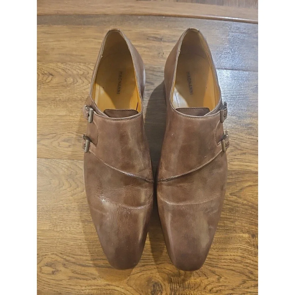Magnanni Ezra Taupe Leather Oxfords Men's Size 13 Double Buckle Almond Toe